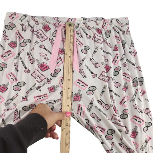 Makeup Pajama Pants Juniors 3X White Pink Nail Polish Lipstick Loungewear Comfy - Picture 8 of 12